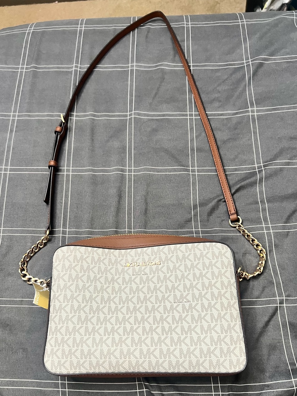 Michael Kors Signature MK Crossbody in Vanilla and Brown